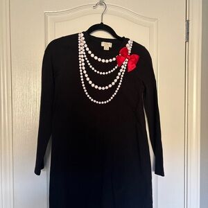 Kate Spade Black Top with Pearl Design and Red Bow